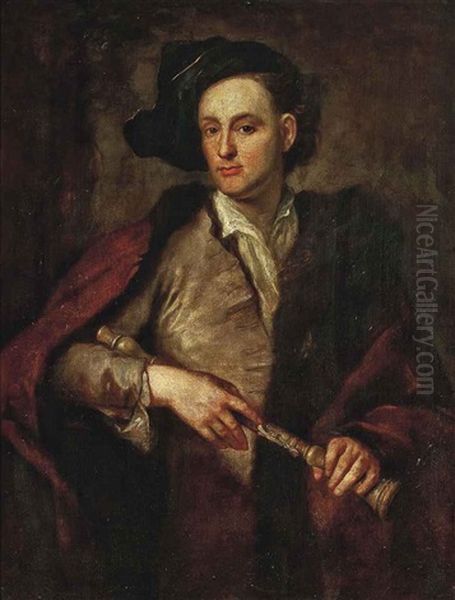 Portrait Of A Gentleman, Holding A Flute Oil Painting by Johann (Jan) Kupetzki