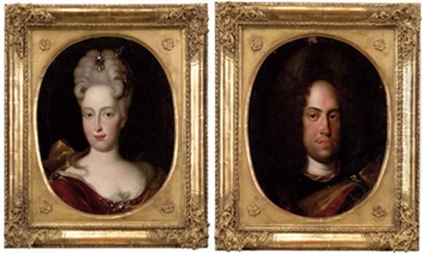 Jugendbildnis Des Spateren Kaiser Karl Vi. (+ Bildnis Seiner Gemahlin Elisabeth Christine Von Braunschweig- Wolfenbuttel; Pair) Oil Painting by Johann (Jan) Kupetzki