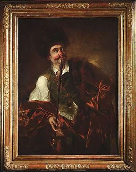 Pfeifenrauchender Husarenoffizier Oil Painting by Johann (Jan) Kupetzki