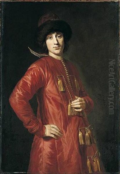 Portrait Of A Man (prince Alexander Benedikt Stanislaus Sobieski?) Wearing Polish Costume Oil Painting by Johann (Jan) Kupetzki