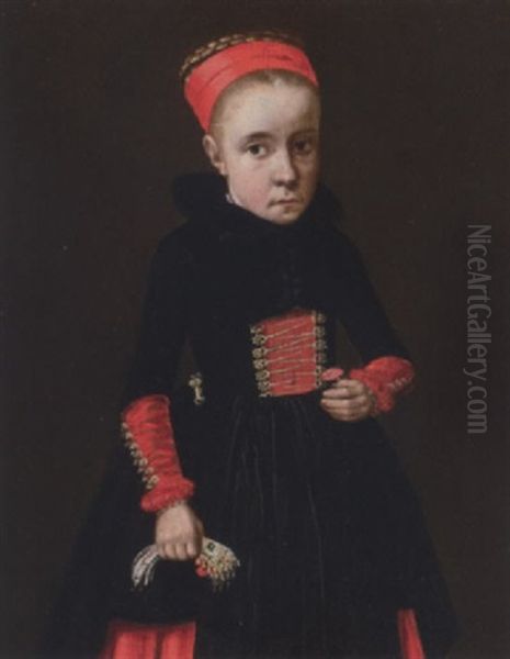 Portrait Of A Young Girl Holding A Flower Oil Painting by Johann (Jan) Kupetzki