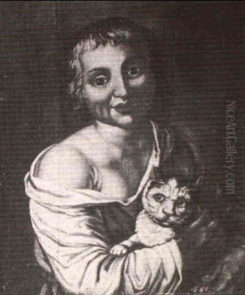 Young Boy And Cat Oil Painting by Johann (Jan) Kupetzki