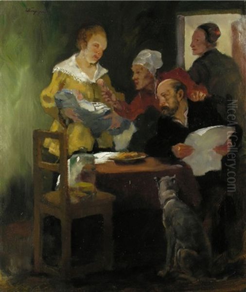 Das Neugeborene Oil Painting by Leo Kueppers