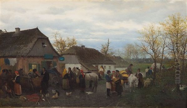 In A Village Oil Painting by Ludwik Kurella