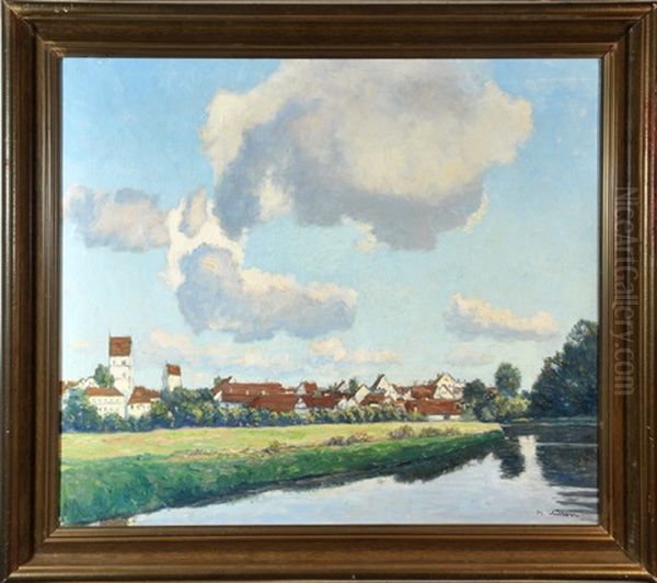 Sommerlandschaft Mit Kleinem Dorf Am Fluss by Herbert Kuron