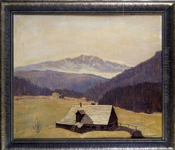 A Mountain Hut Oil Painting by Herbert Kuron