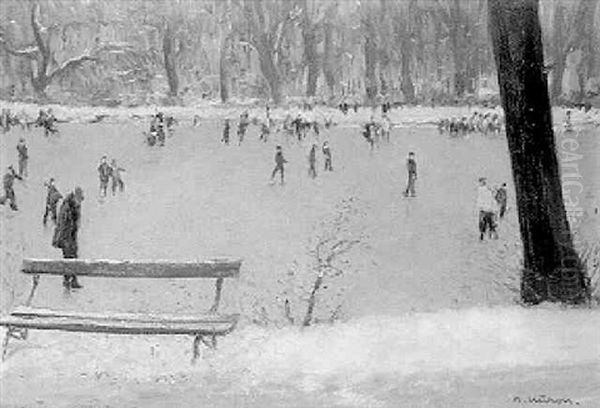 Schlittschuhlaufer Im Tiergarten Oil Painting by Herbert Kuron