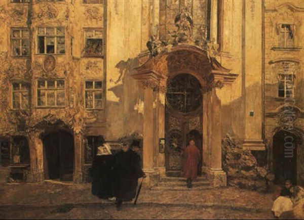 The Asam Kirche, Munich Oil Painting by August Kurtz-Gallenstein