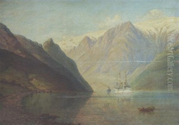 Norwegische Fjordlandschaft Mit Dampfer Oil Painting by Albrecht Kurz