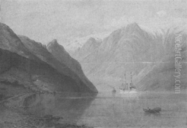 Norwegischer Fjord Mit Der Hohenzollernyacht Oil Painting by Albrecht Kurz