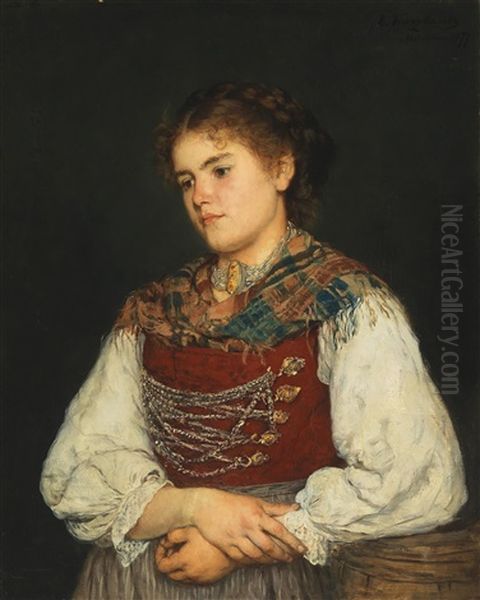 A Girl In Traditional Costume Oil Painting by Eduard Kurzbauer