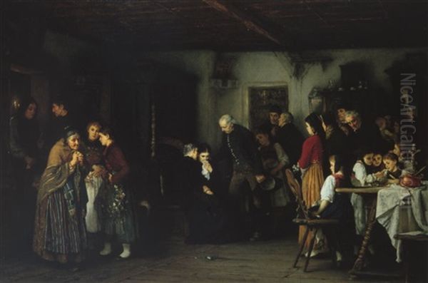 Vor Dem Begrabnis Eines Schwabischen Bauern Oil Painting by Eduard Kurzbauer