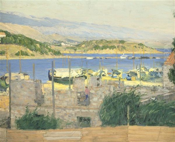 Ships Along The Adriatic Coast Oil Painting by Max Kurzweil