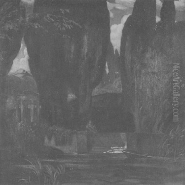 Die Toteninsel Nach Einem Motiv Von Arnold Bocklin Oil Painting by Max Kuschel