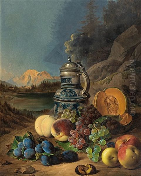 Stillleben Mit Krug Und Fruchten Oil Painting by Ferdinand Kuess