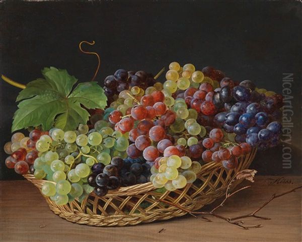 A Basket With Grapes Oil Painting by Ferdinand Kuess