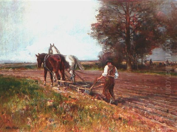 Pflugemder Bauer Oil Painting by Wilhelm Kuste