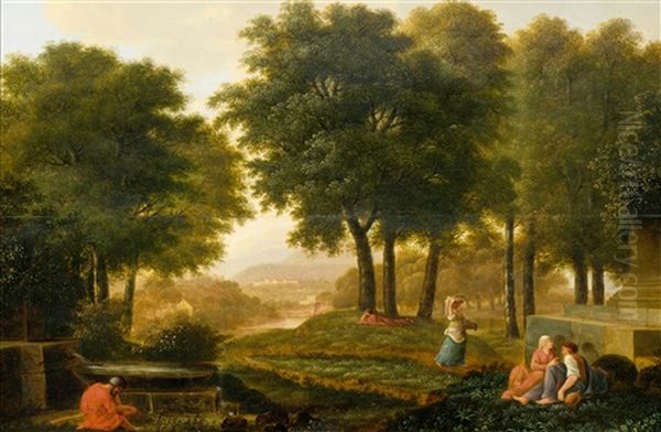 Arcadian Landscape With Figures Oil Painting by Johann Kaspar Kuster