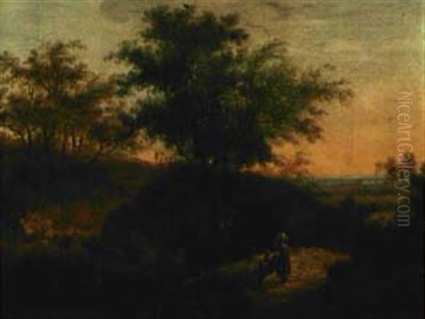 Hirtenpaar In Weiter Landschaft Oil Painting by Johann Kaspar Kuster