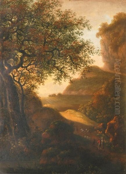 Bewaldete, Felsige Landschaft Mit Staffage Oil Painting by Johann Kaspar Kuster