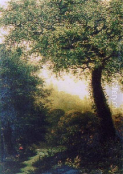 Waldlandschaft Mit Figurenstaffage Und Bach Oil Painting by Johann Kaspar Kuster