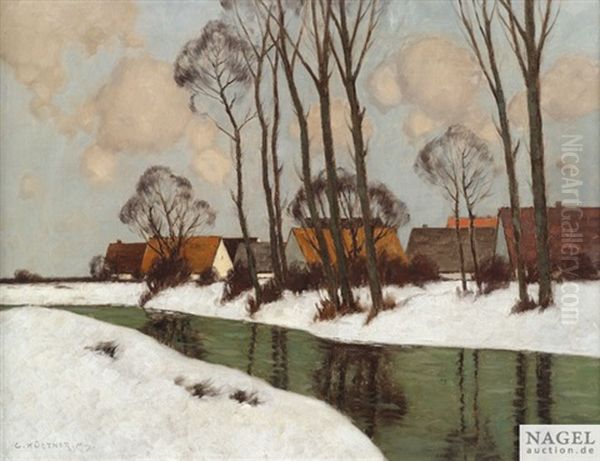 Winterlandschaft Mit Hausern Und Einem Kleinen Fluss Oil Painting by Carl Kuestner