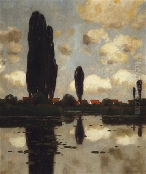 Blick Auf Einen See Nahe Eines Dorfes Oil Painting by Carl Kuestner