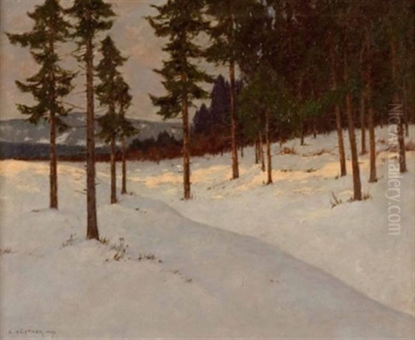 Weite Spatwinterliche Landschaft Nahe Einem Dorf Oil Painting by Carl Kuestner