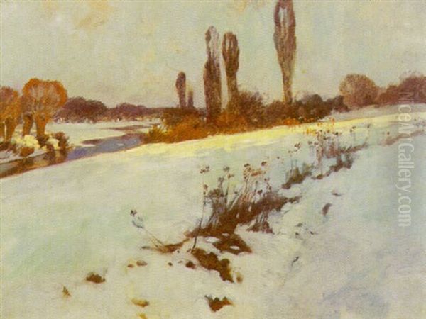 Fluslandschaft Im Winter Oil Painting by Carl Kuestner