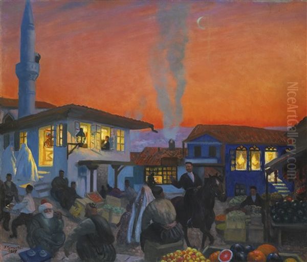 Bakhchisarai Oil Painting by Boris Mikhailovich Kustodiev