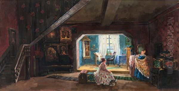 Das Vorzimmer Oil Painting by Boris Mikhailovich Kustodiev