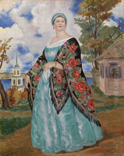 Merchant's Wife Oil Painting by Boris Mikhailovich Kustodiev