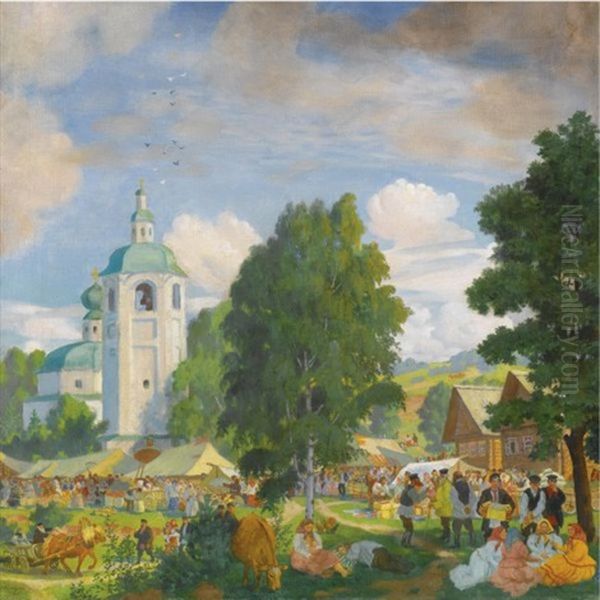 The Village Fair Oil Painting by Boris Mikhailovich Kustodiev