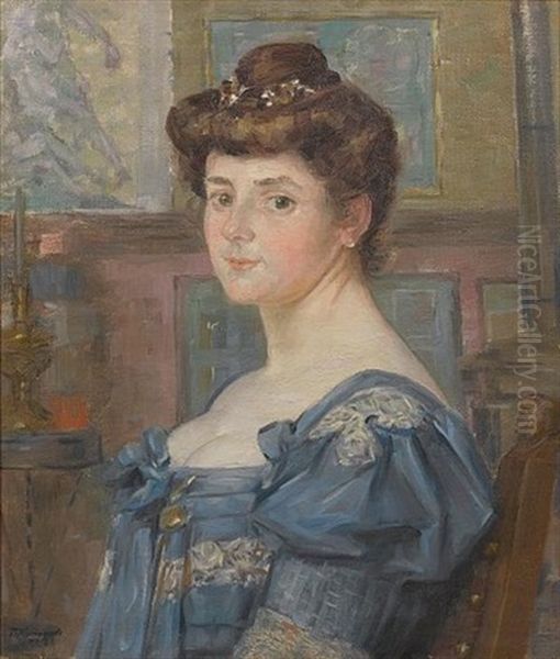 Portrait Of A Young Lady Oil Painting by Boris Mikhailovich Kustodiev