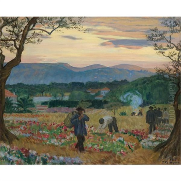 The Flower Harvest Oil Painting by Boris Mikhailovich Kustodiev