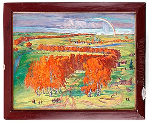 Landskap Oil Painting by Boris Mikhailovich Kustodiev