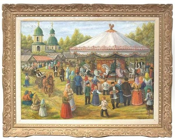 Der Jahrmarkt Oil Painting by Boris Mikhailovich Kustodiev