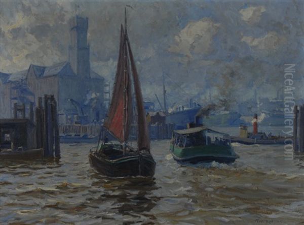 Hamburger Hafen Oil Painting by Paul Kutscha