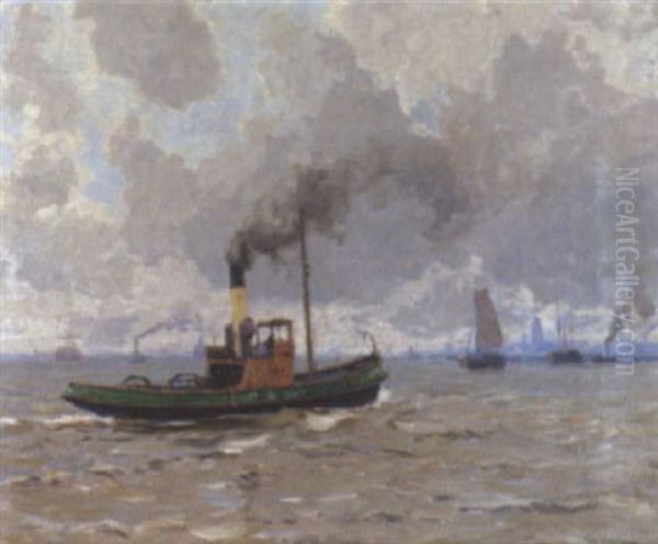 Hafenszene Mit Einem Boot by Paul Kutscha