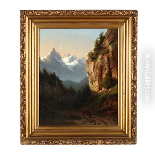 An Alpine Pass Oil Painting by Carl Joseph Kuwasseg