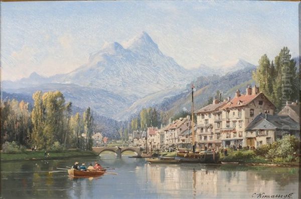 Paysage Montagnard Avec Lac, Promeneurs Et Oiseaux Oil Painting by Carl Joseph Kuwasseg