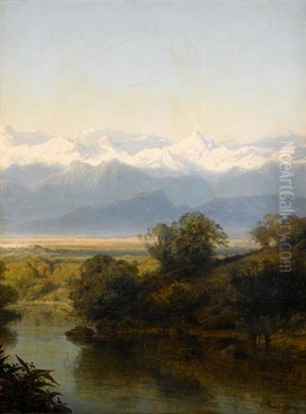 Landscape With Volcano Oil Painting by Carl Joseph Kuwasseg