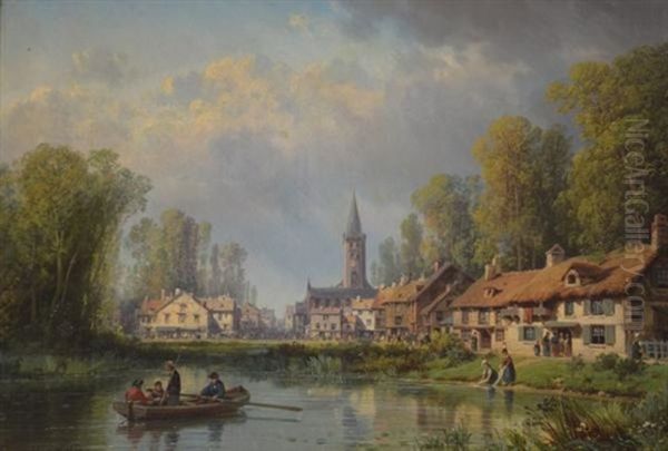 Paysage De Riviere Anime Oil Painting by Charles Euphrasie Kuwasseg