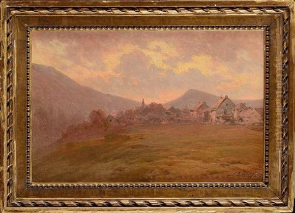 Village Au Crepuscule Oil Painting by Charles Euphrasie Kuwasseg