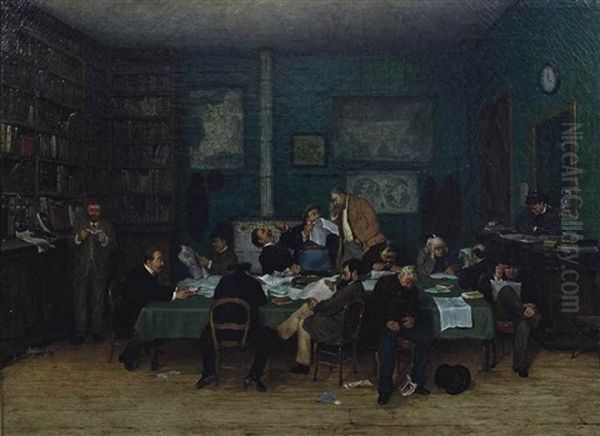 Le Cabinet De Lecture Oil Painting by Charles Euphrasie Kuwasseg