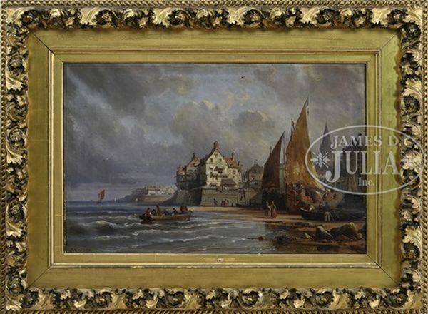 French Fishing Port Oil Painting by Charles Euphrasie Kuwasseg