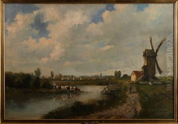 Paysage Au Moulin Oil Painting by Charles Euphrasie Kuwasseg