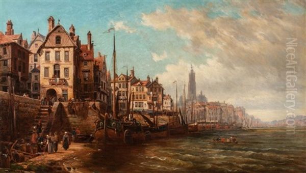 Vue Du Port D'anvers Oil Painting by Charles Euphrasie Kuwasseg