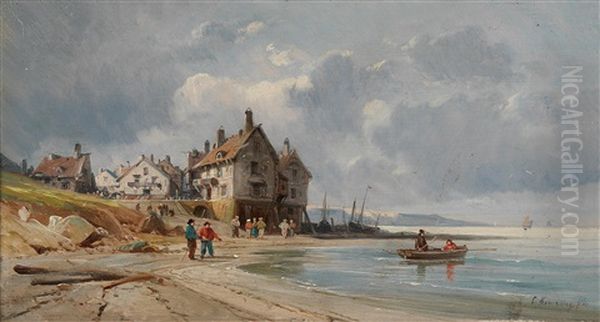 Fischer Am Strand (+ Muschelsucher Im Hafen; 2 Works) Oil Painting by Charles Euphrasie Kuwasseg