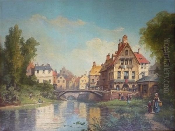 Le Canal A L'entree Du Village Oil Painting by Charles Euphrasie Kuwasseg